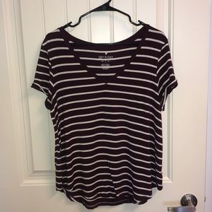 Maroon and white striped v-neck